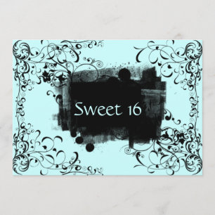 Blue & Black Swirl Sweet Sixteen Party Uitnodiging