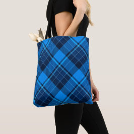 Blue Black Tartan Canvas tas