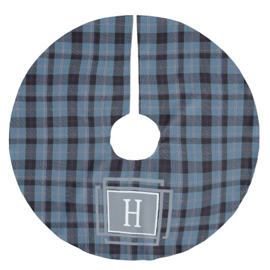Blue Black Tartan Monogram  Kerstboom Rok (Voorkant)