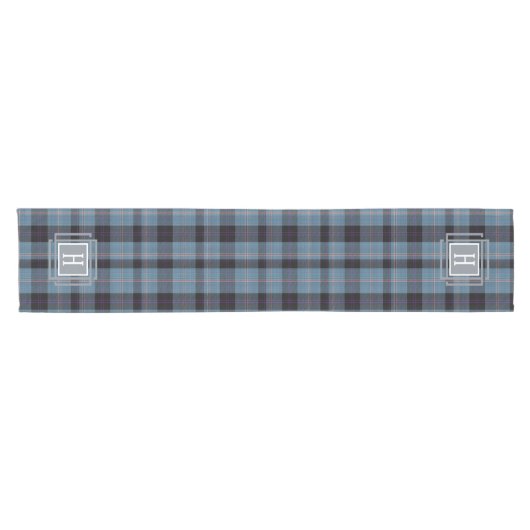 Blue Black Tartan Monogram  Korte Tafelloper (Horizontaal)