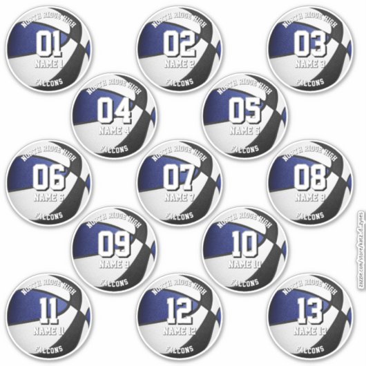 blue black team colors 13 basketball players names sticker (Voorkant)