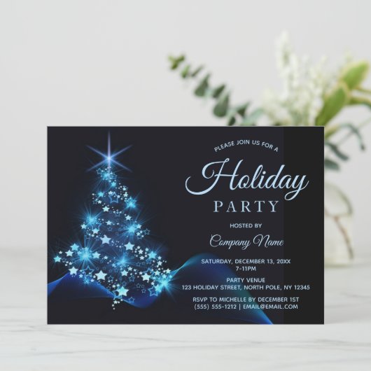 Blue Black Tree 2 Corporate Holiday Party Kaart (Staand voorkant)