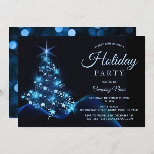 Blue Black Tree 2 Corporate Holiday Party Kaart (Voorkant / Achterkant)