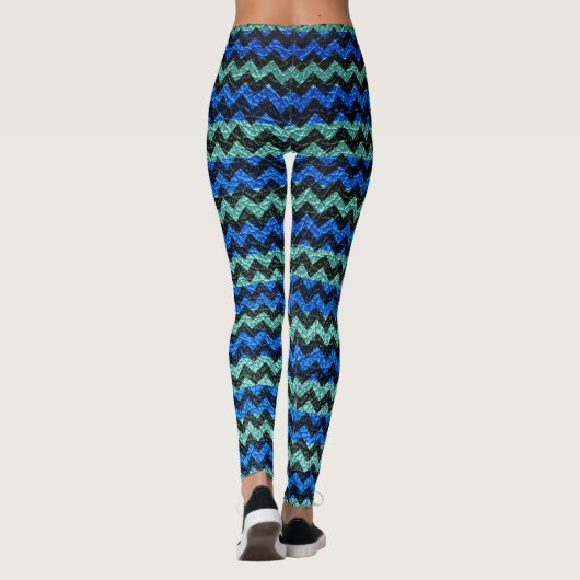 Blue Black Turquoise Chevron Modern Leather Leggings (Achterkant)