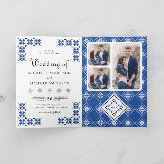 Blue Black Ukrainian Embroidery QR Code Wedding (Binnen)