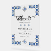 Blue Black Ukrainian Wedding Welcome Acryl Bord (Hoek)