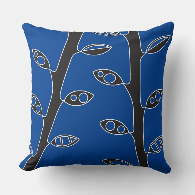 Blue Black VINES Retro DESIGN Sierkussen (Voorkant)