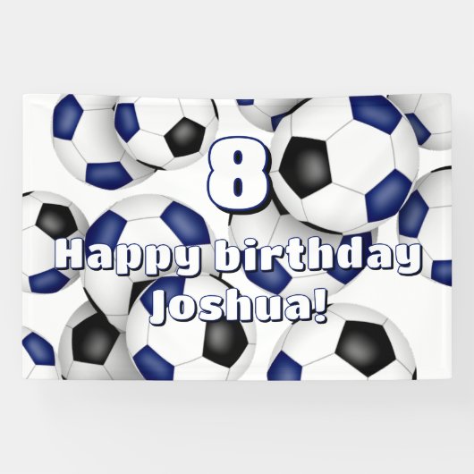 Blue Black voetballen Kinderverjaardagsfeest Spandoek (Horizontaal)