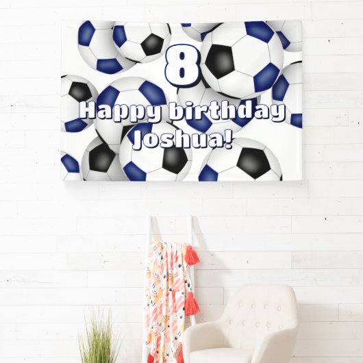 Blue Black voetballen Kinderverjaardagsfeest Spandoek (Insitu)