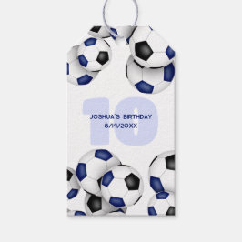 Blue Black voetballen verjaardagsfeestje voor kind Cadeaulabel