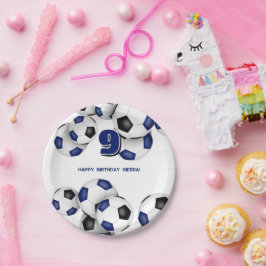 Blue Black voetballen verjaardagsfeestje voor kind Papieren Bordje