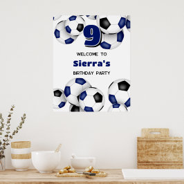 Blue Black voetballen verjaardagsfeestje voor kind Poster