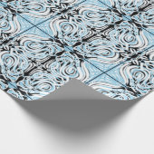 Blue Black White Curly Abstract Herhalingspatroon Cadeaupapier (Hoek)