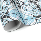 Blue Black White Curly Abstract Herhalingspatroon Cadeaupapier (Rol Hoek)