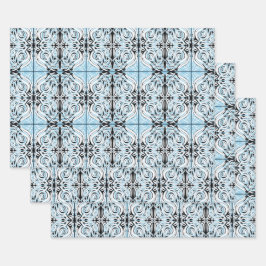 Blue Black White Curly Abstract Herhalingspatroon Inpakpapier Vel