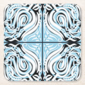 Blue Black White Curvy Abstract Patroon Kartonnen Onderzetters (Voorkant)