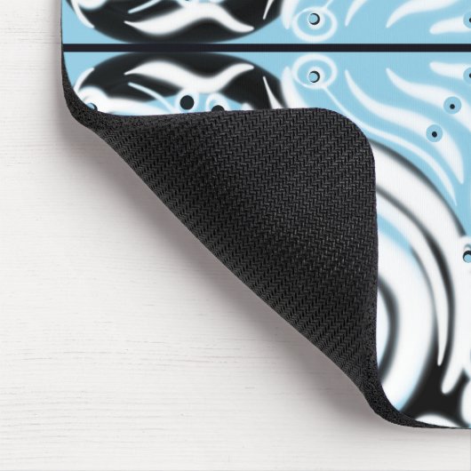 Blue Black White Curvy Abstract Patroon Muismat (Hoek)