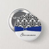 Blue Black White Damask Groomsman Pin Ronde Button 5,7 Cm (Voorkant /achterkant)