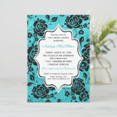 Blue Black White Floral Damask Vrijgezellenfeest Kaart (Staand voorkant)