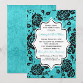 Blue Black White Floral Damask Vrijgezellenfeest Kaart (Voorkant / Achterkant)