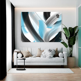 Blue Black White Gray Abstract Canvas Afdruk