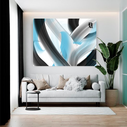 Blue Black White Gray Abstract Canvas Afdruk
