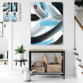 Blue Black White Gray Abstract  Canvas Afdruk