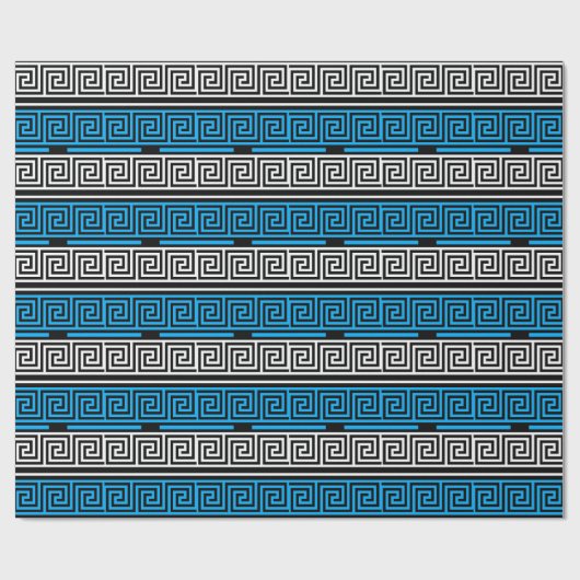 Blue Black White Greek Key Fret Pattern Design  Cadeaupapier (Vlak)