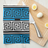 Blue Black White Greek Key Fret Pattern Design  Theedoek (Quarter Fold)