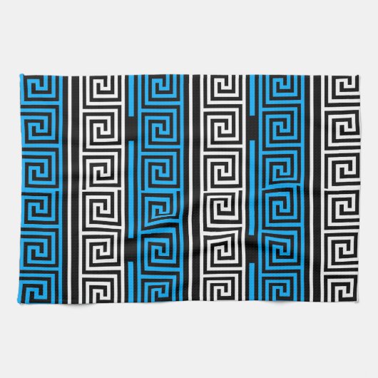 Blue Black White Greek Key Fret Pattern Design  Theedoek (Horizontaal)