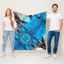 Blue Black White Grey Color Paint Splash Abstract Fleece Deken