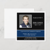 Blue Black White Photo Afstuderen Invitation Kaart (Voorkant / Achterkant)