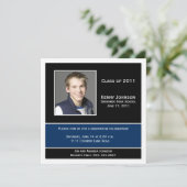 Blue Black White Photo Afstuderen Invitation Kaart (Staand voorkant)