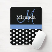 Blue Black White Polka Dot Monogram Muismat (Met muis)