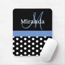Blue Black White Polka Dot Monogram Muismat