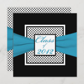 Blue Black White Polka Dot Photo Afstuderen Kaart (Voorkant / Achterkant)