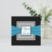 Blue Black White Polka Dot Photo Afstuderen Kaart (Staand voorkant)