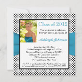 Blue Black White Polka Dot Photo Afstuderen Kaart (Achterkant)