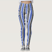 Blue Black White Stripes Pattern Design  Leggings (Voorkant)