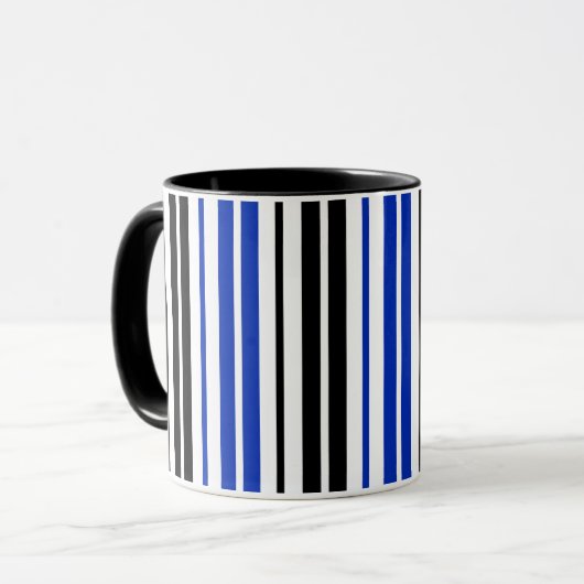 Blue Black White Stripes Pattern Design  Mok (Voorkant links)