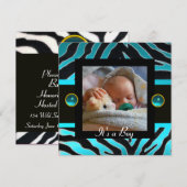 BLUE BLACK WHITE ZEBRA FUR Monogram Foto Template Kaart (Voorkant / Achterkant)