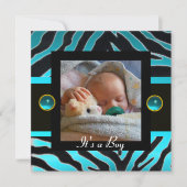 BLUE BLACK WHITE ZEBRA FUR Monogram Foto Template Kaart (Voorkant)