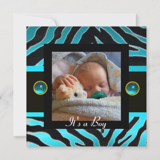 BLUE BLACK WHITE ZEBRA FUR Monogram Foto Template Kaart (Voorkant)