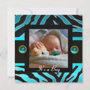 BLUE BLACK WHITE ZEBRA FUR Monogram Foto Template Kaart