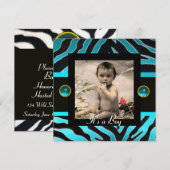 BLUE BLACK WHITE ZEBRA FUR Monogram Foto Template Kaart (Voorkant / Achterkant)