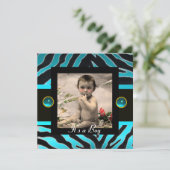 BLUE BLACK WHITE ZEBRA FUR Monogram Foto Template Kaart (Staand voorkant)