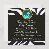 BLUE BLACK WHITE ZEBRA FUR Monogram Foto Template Kaart (Achterkant)