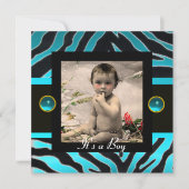 BLUE BLACK WHITE ZEBRA FUR Monogram Foto Template Kaart (Voorkant)