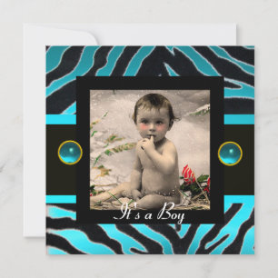 BLUE BLACK WHITE ZEBRA FUR Monogram Foto Template Kaart