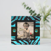 BLUE BLACK WHITE ZEBRA FUR Monogram Foto Template Kaart (Staand voorkant)